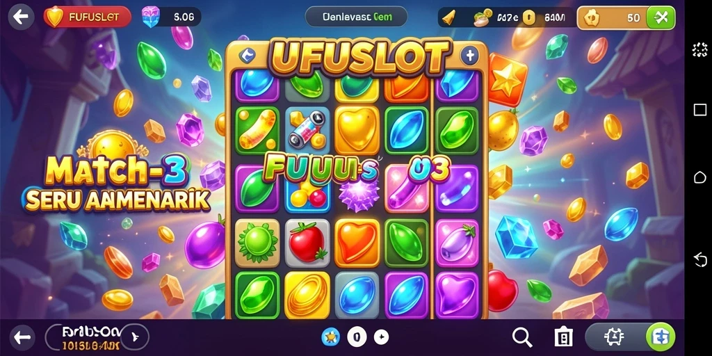 Tampilan gameplay FUFUSLOT dengan momen seru dan tantangan Match-3.